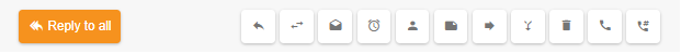 Atsakyti visiems mygtukas su papildomais el. pašto veiksmų piktogramomis peradresavimui, trynimui ir kitoms funkcijoms LiveAgent programinėje įrangoje