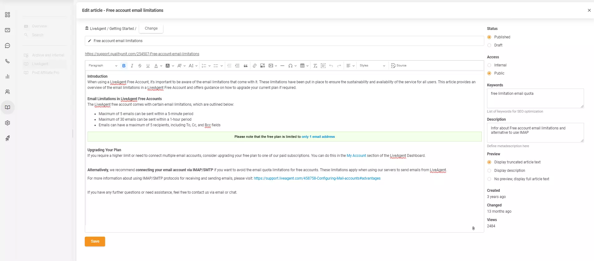 Straipsnio redaktorius LiveAgent