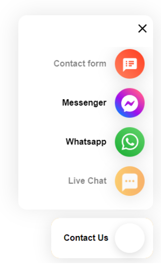 LiveAgent Susisiekite su mumis mygtukas su keliais komunikacijos kanalais, suteikiantis prieinamą palaikymą