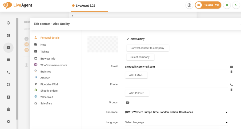 Edit customer or agent information by clicking on name, a new feature in LiveAgent