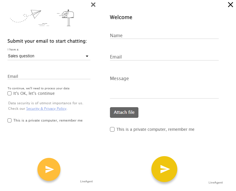 LiveAgent pre-chat form