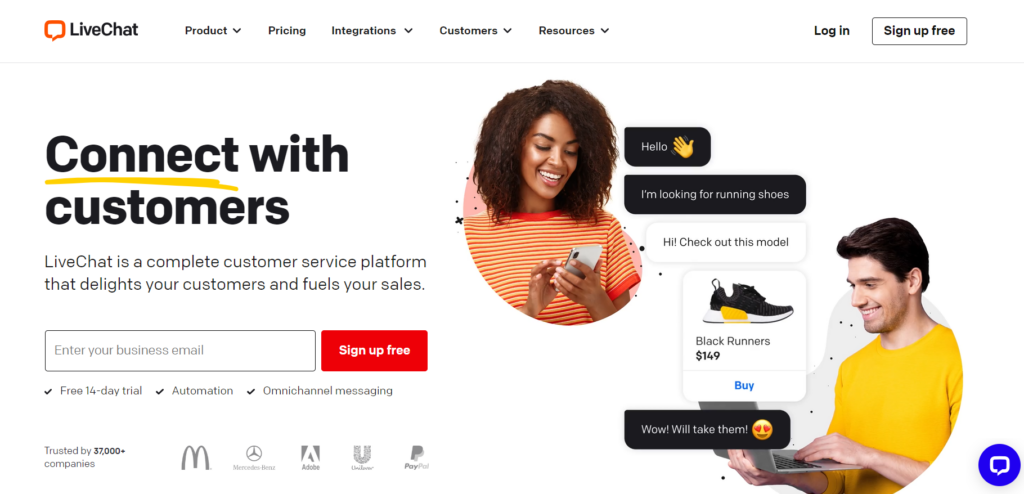 LiveChat" pradžios puslapis – el. komercijos tiesioginės pokalbio programinė įranga