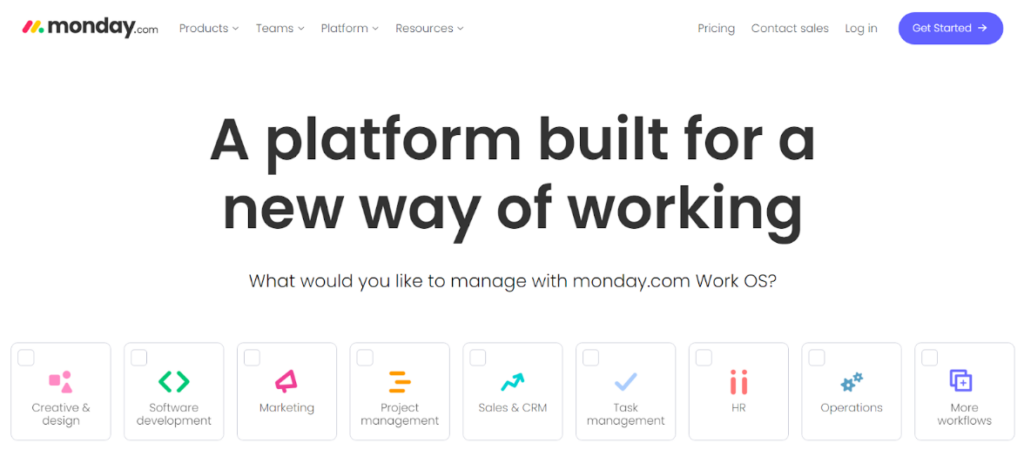 Monday.com pradžios puslapis