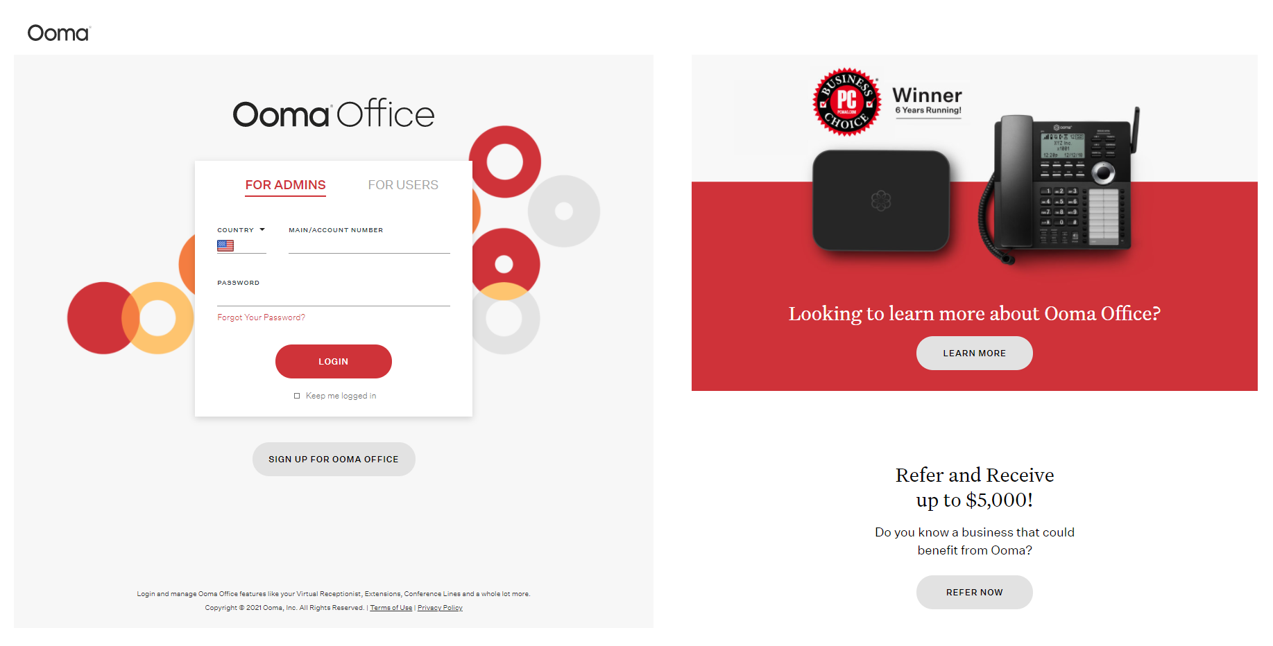 Ooma Office provider website