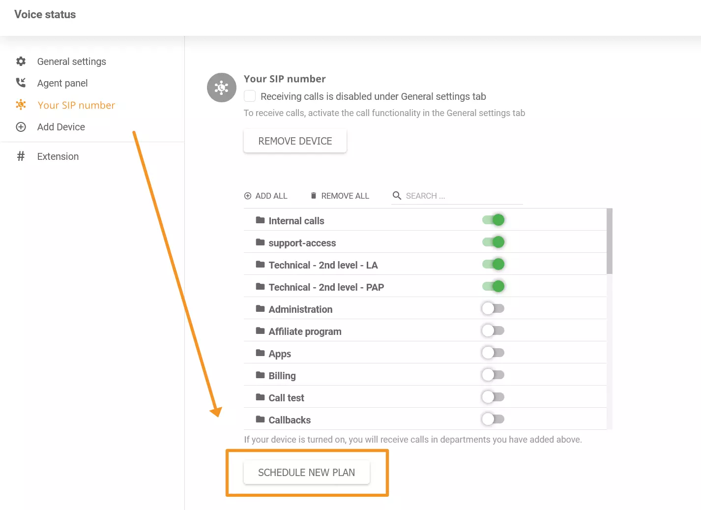 Nuotrauka, rodanti, kur rasti naują telefono planaviklio funkciją LiveAgent