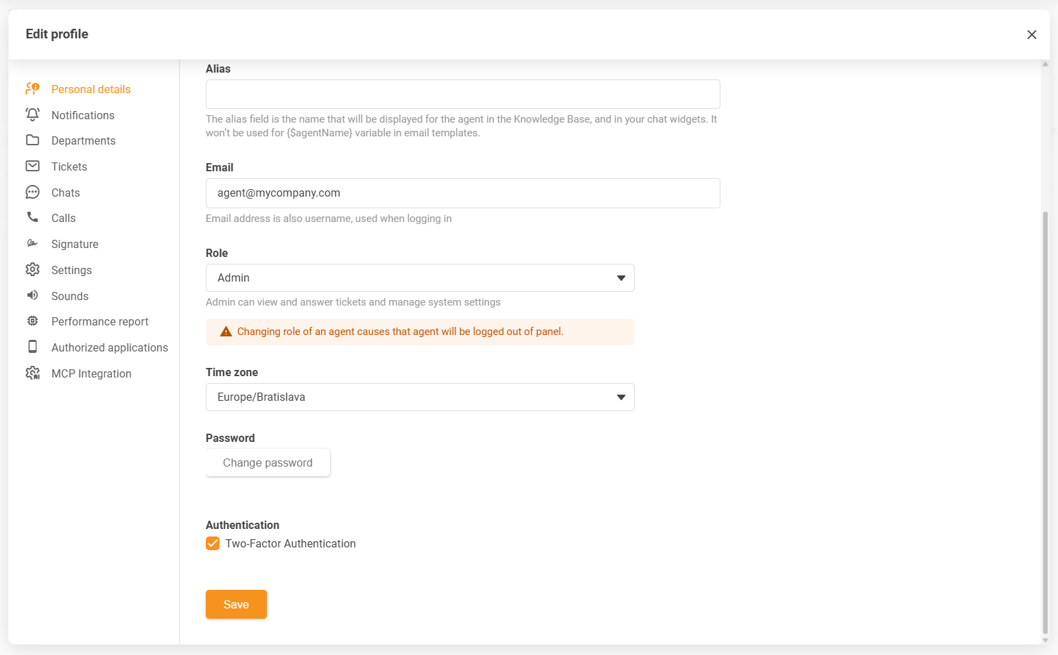 LiveAgent agento profilio laiko zonos nustatymai