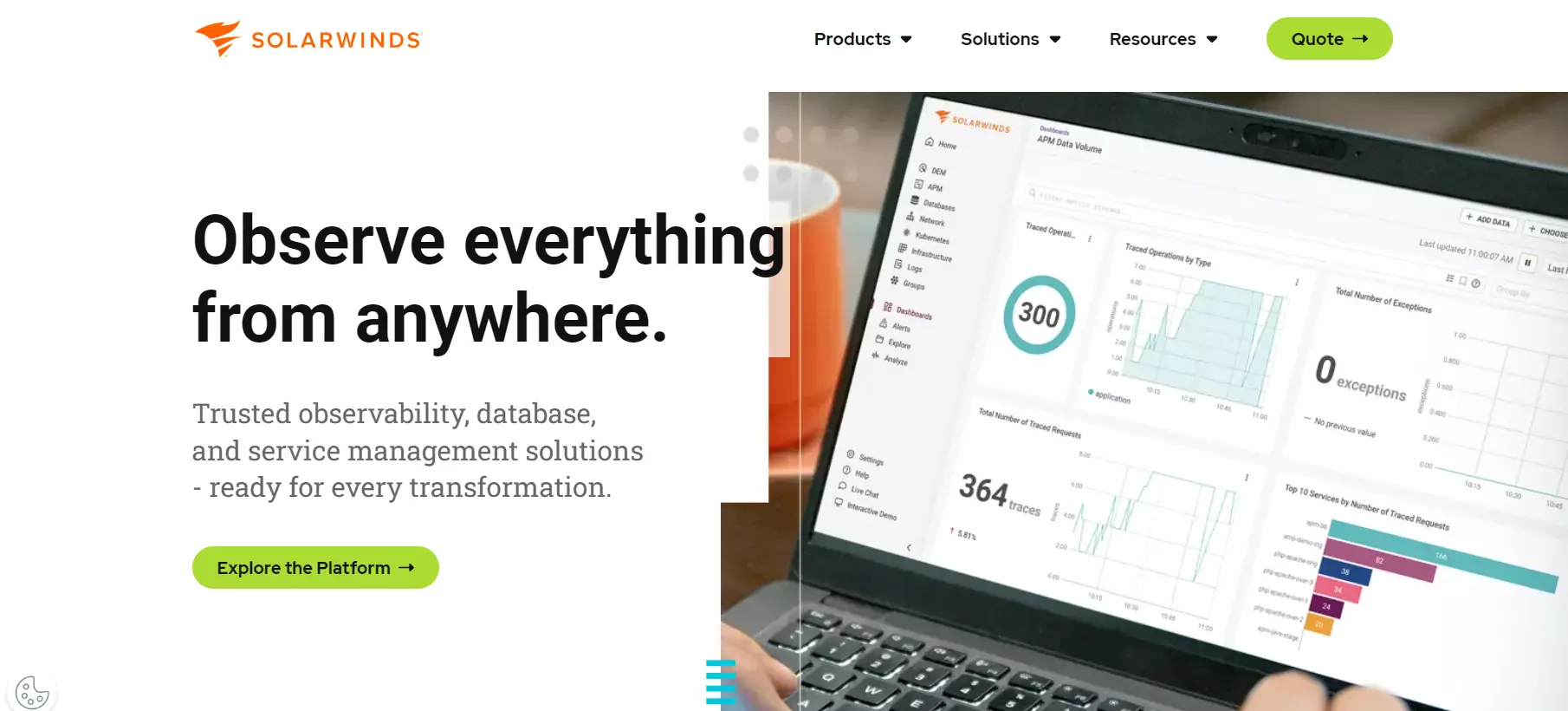 SolarWinds pagrindinis puslapis - Padidinkite produktyvumą su šia Spiceworks alternatyva