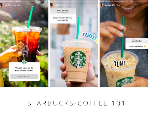 Starbucks Instagram istorija, klausianti klientų apie mėgstamą ledinę kavą