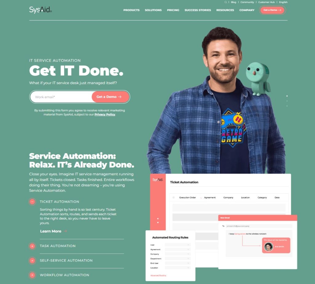 SysAid pradžios puslapio vaizdas - visapusė paslaugų valdymo programinė įranga IT specialistams