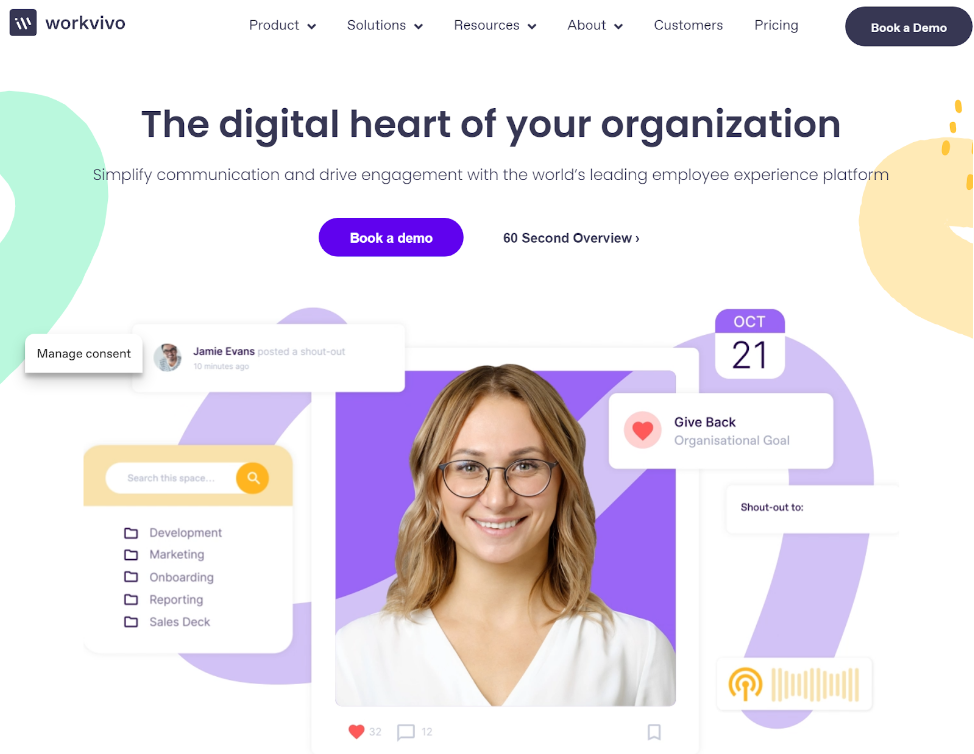 Workvivo pradžios puslapis