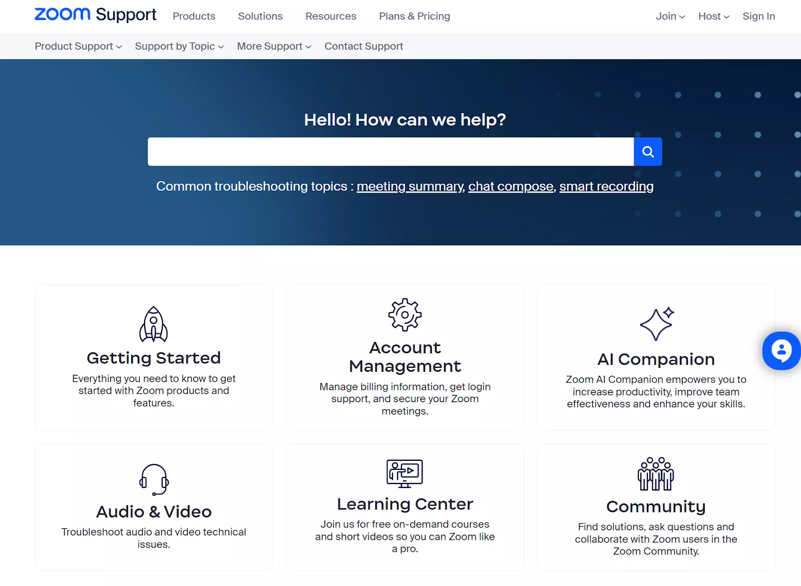 Zoom žinių bazės puslapis