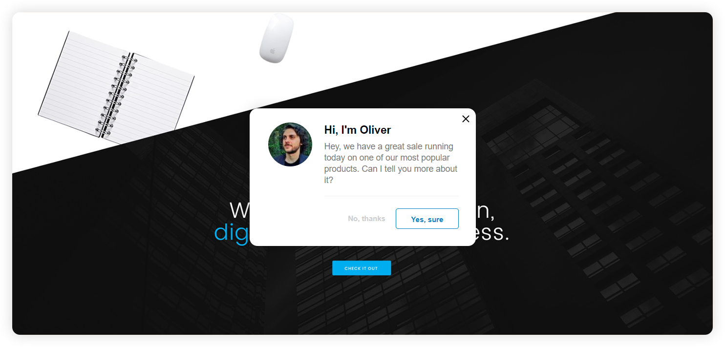 Verslo proaktyvaus pokalbio pakvietimo pavyzdys