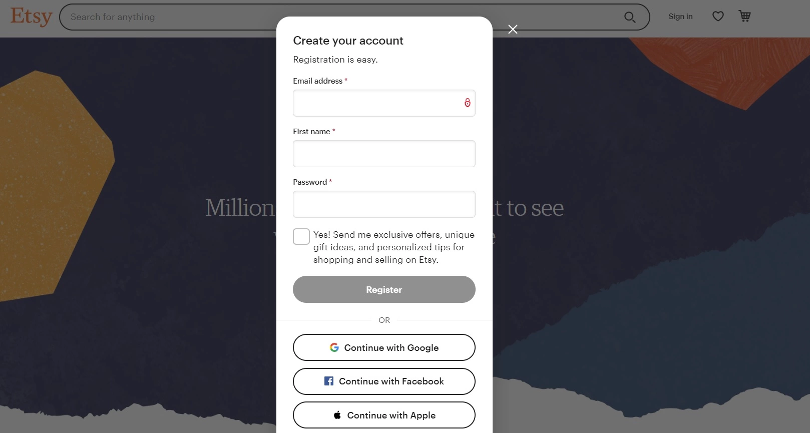 Etsy parduotuvės registracija