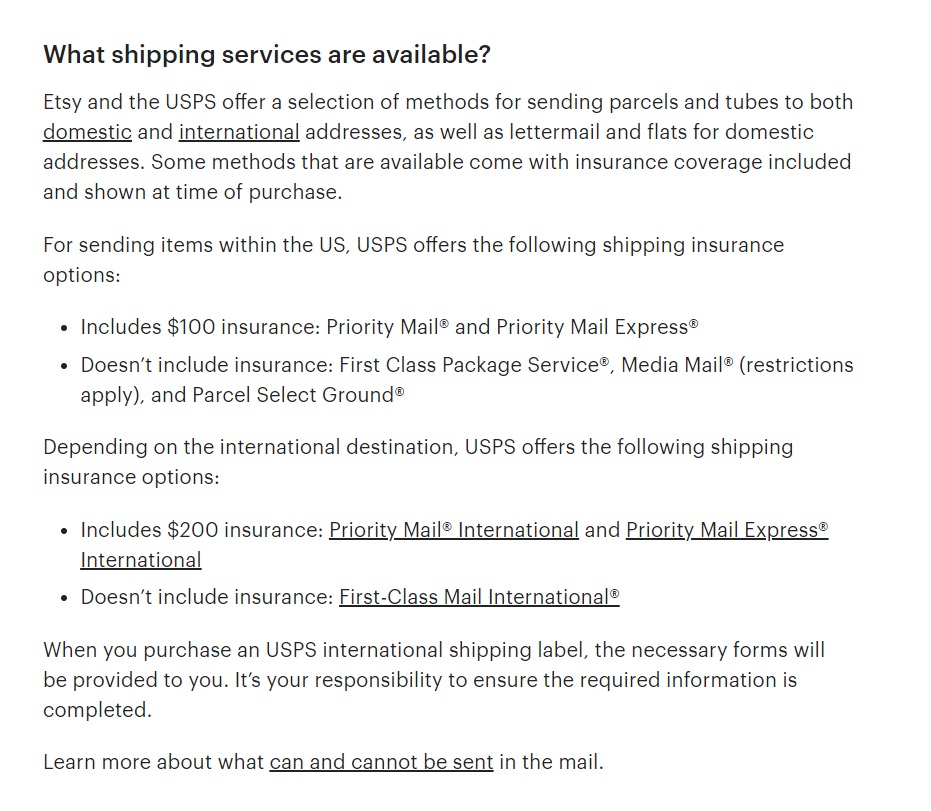 Etsy prieinamos pristatymo paslaugos