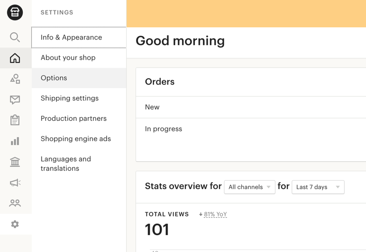 Etsy Shop Manager prietaisų sritis