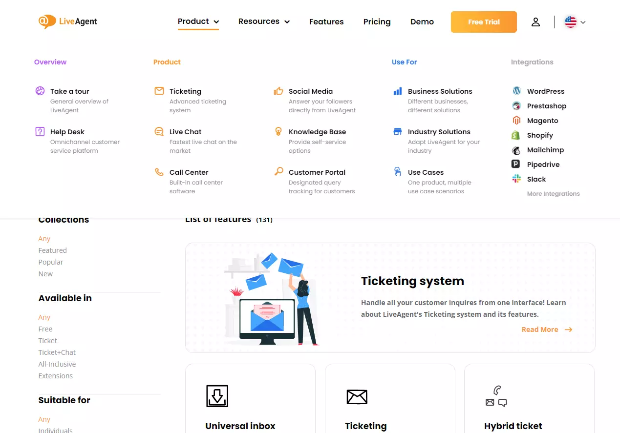 LiveAgent pagrindinė ir šoninė antraštė