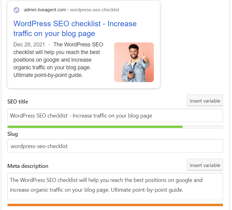 Užpildykite SEO pavadinimą ir meta aprašymo pavyzdį