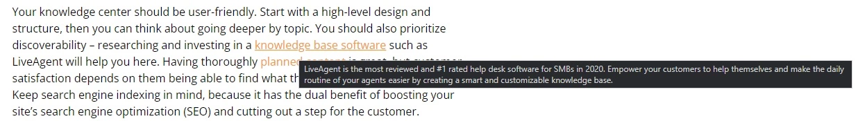 Vidinė nuoroda LiveAgent straipsnyje