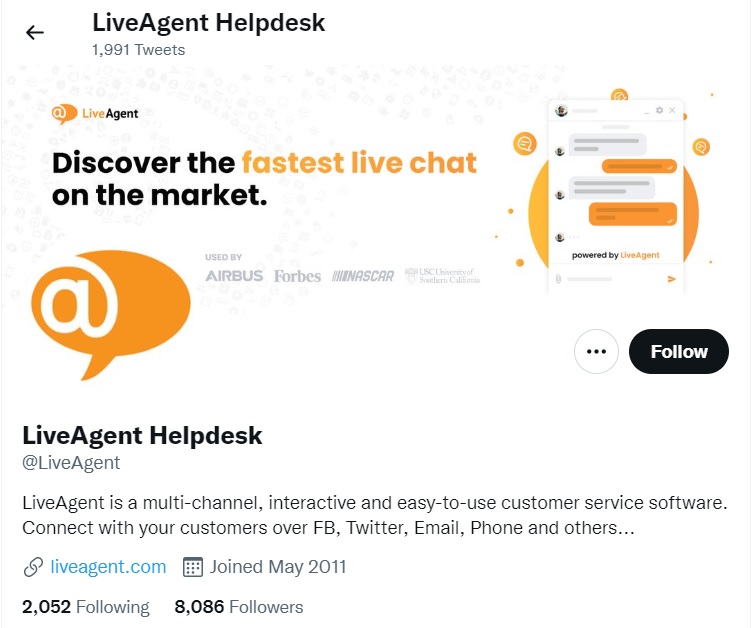 LiveAgent Twitter pagrindinis puslapis