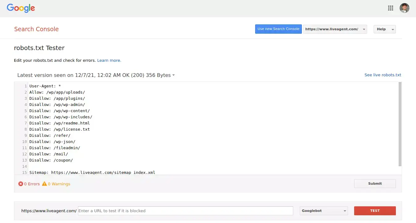 robots.txt testuoklio įrankis
