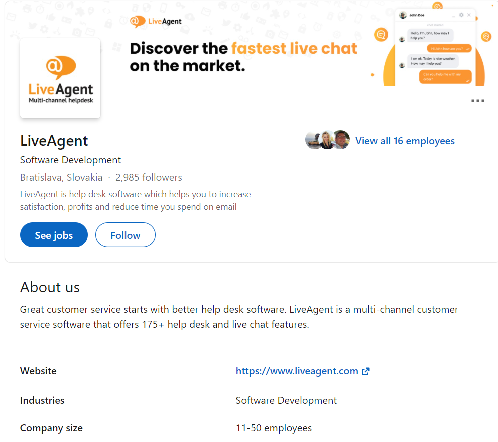 LiveAgent LinkedIn profilis