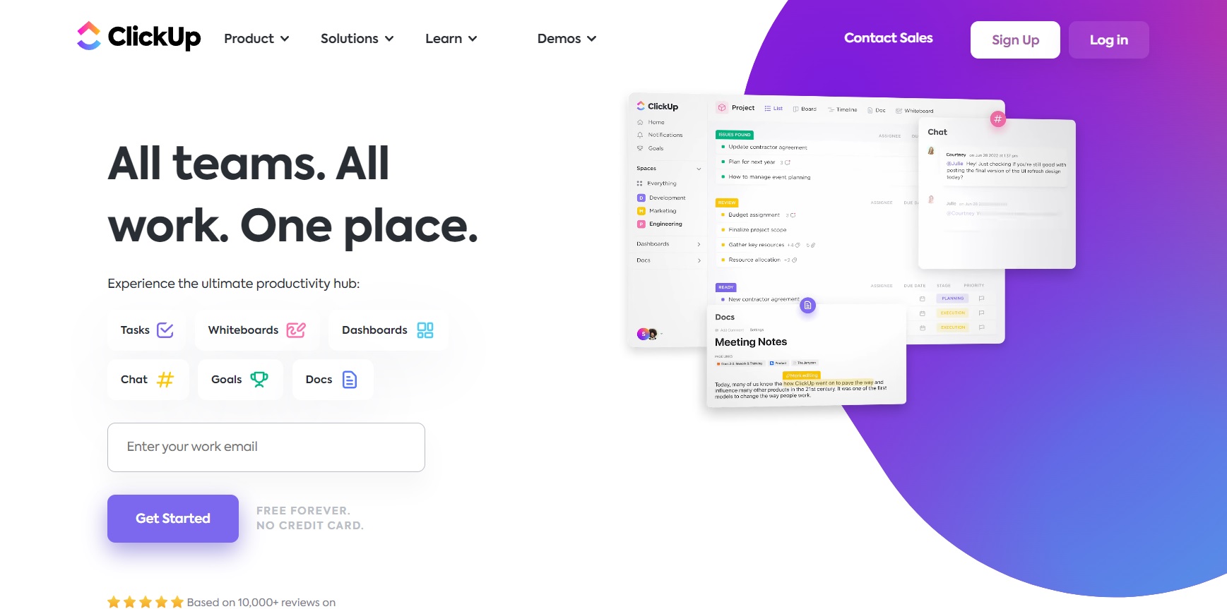 ClickUp pagrindinis puslapis - planuokite, sekite ir lengvai valdykite savo projektus iš vienos vietos.