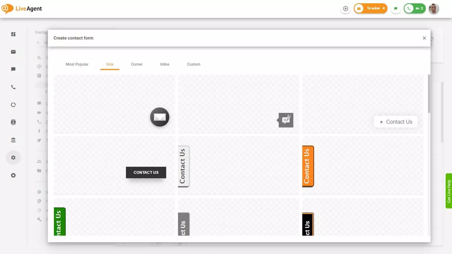 LiveAgent šoninė kontaktų forma