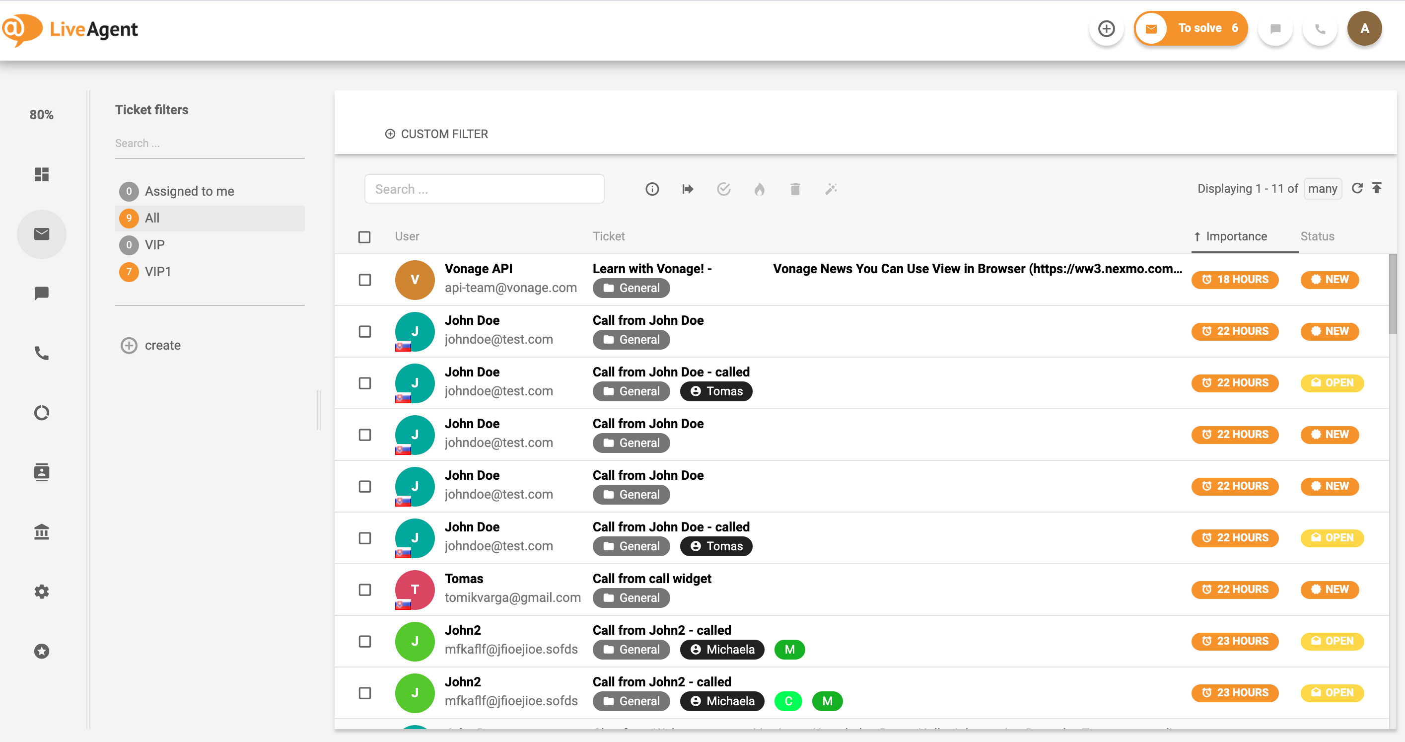 LiveAgent - Visi bilietai - Universali gautoji pašto dėžutė