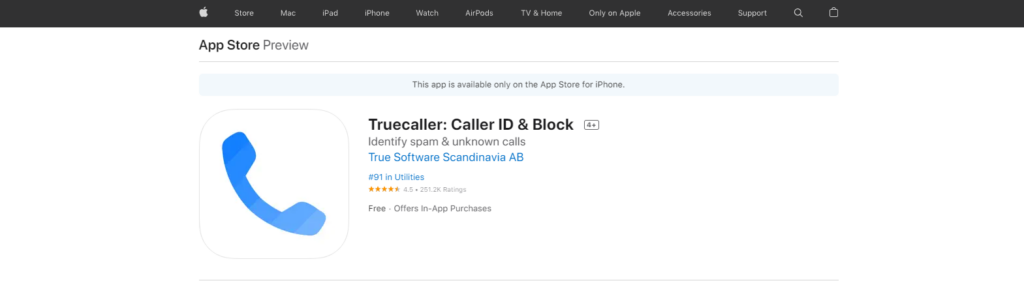 Truecaller: Caller ID & Block App Store svetainė