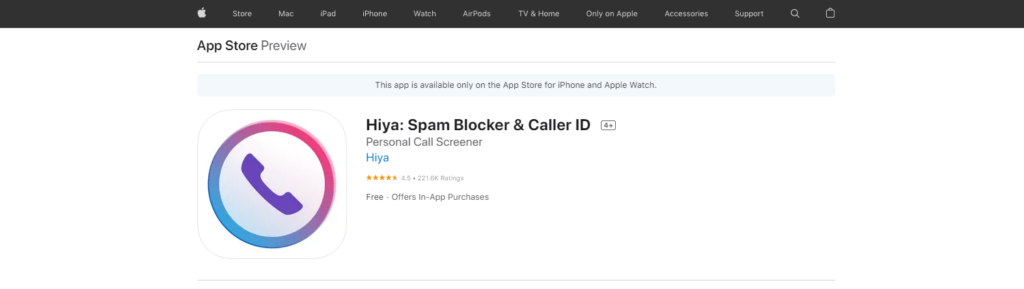 Hiya: Spam Blocker & Caller ID App Store svetainė