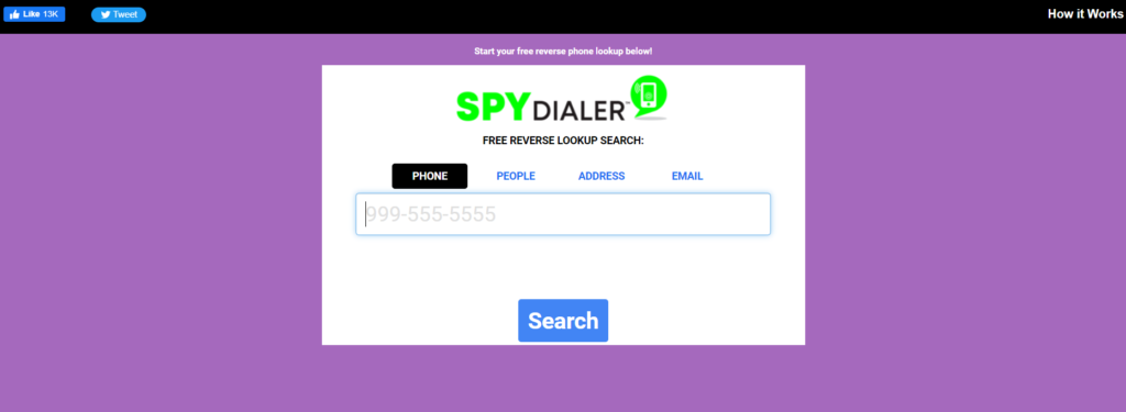 Spy Dialer pagrindinis puslapis