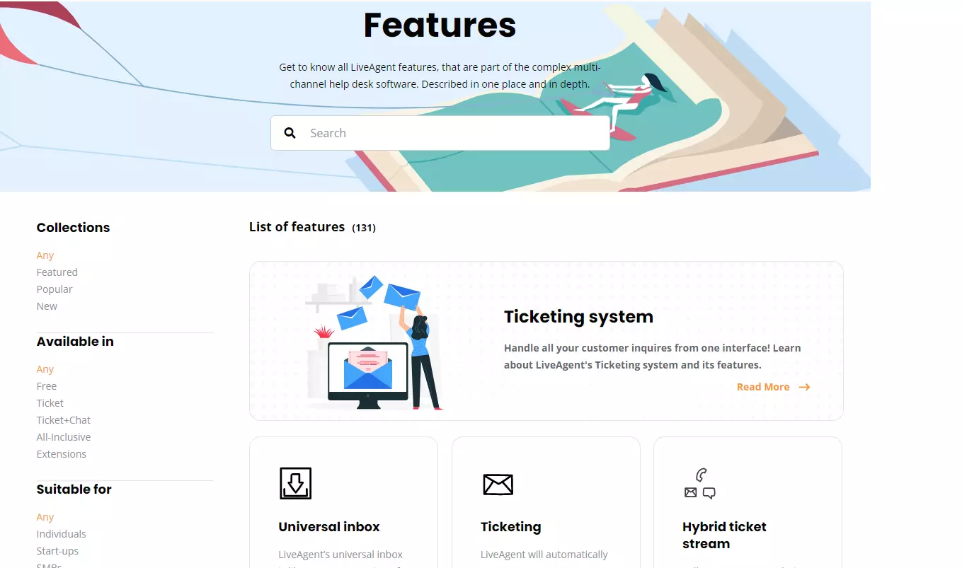 LiveAgent funkcijų puslapis