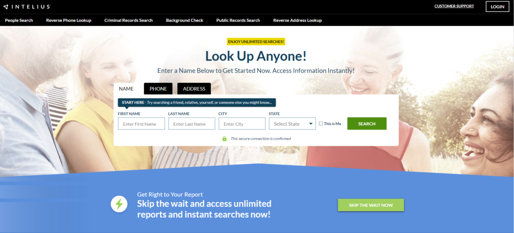 Intelius pagrindinis puslapis