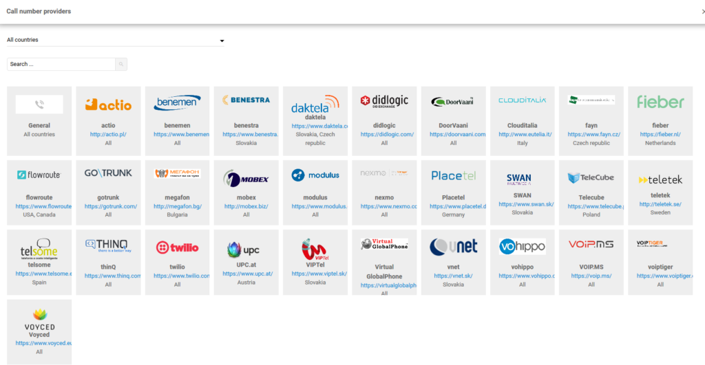 Skambučių numerio teikėjų sąrašas