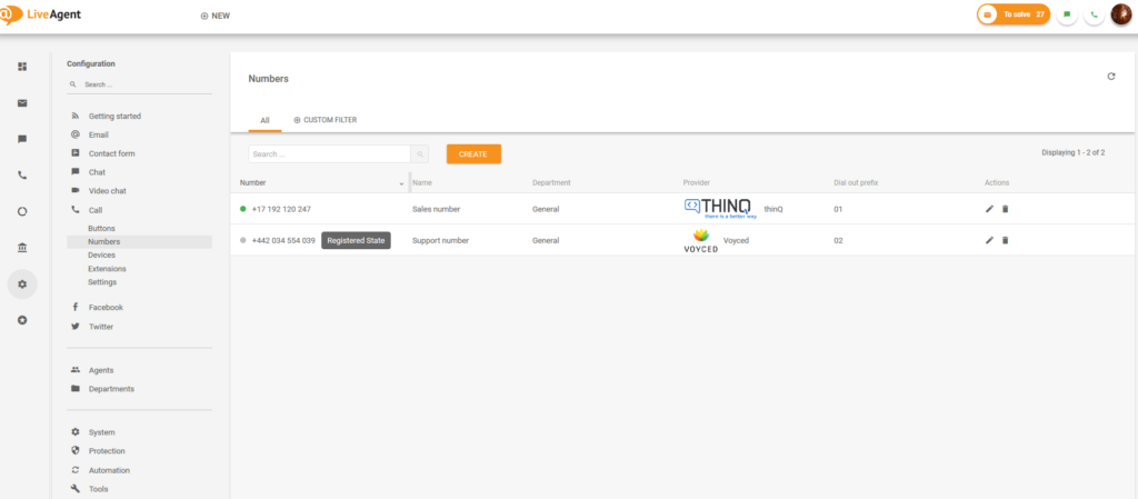 LiveAgent numerių nustatymas