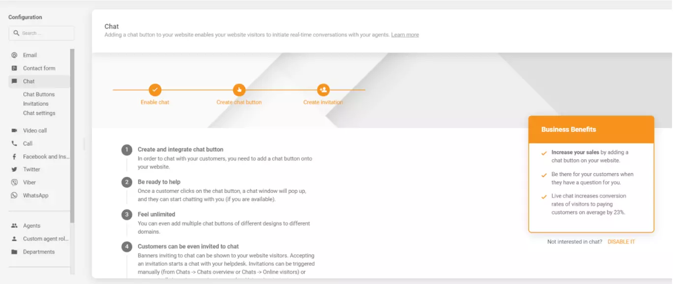 LiveAgent pokalbio konfigūracija