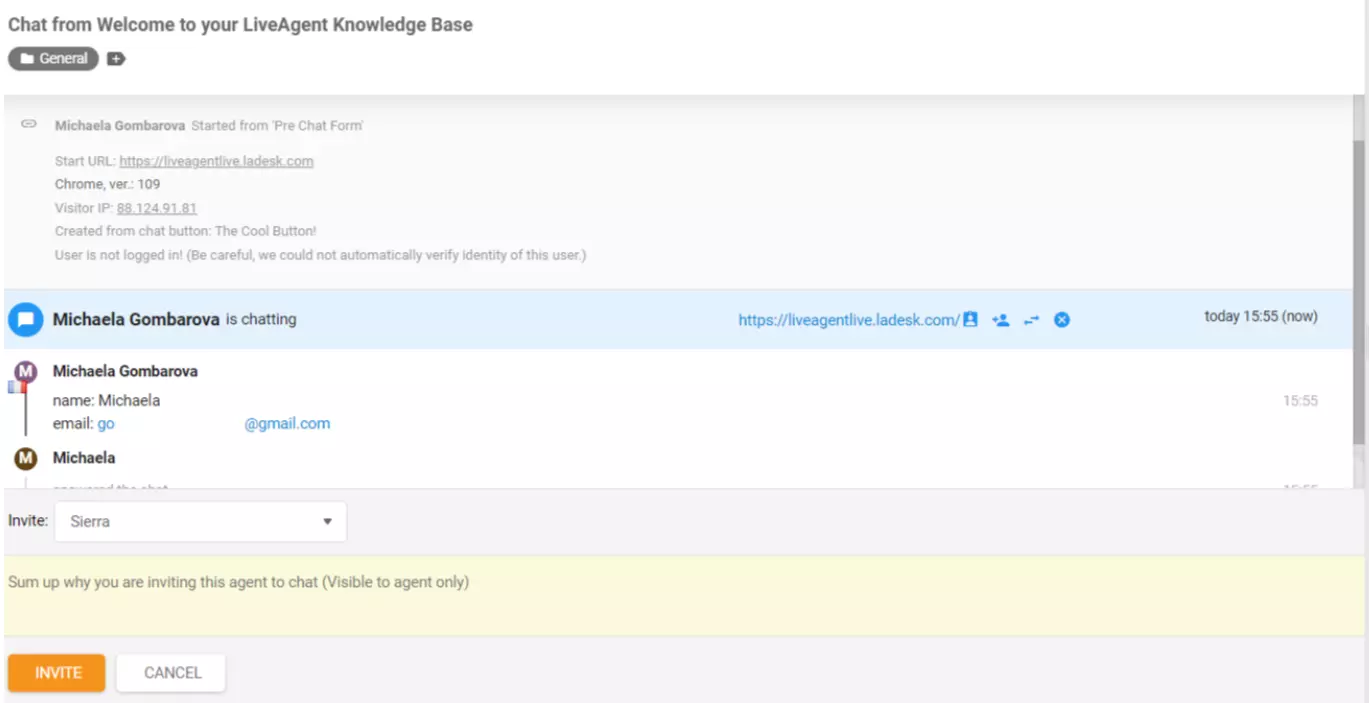 LiveAgent agentas pakviesta į pokalbį
