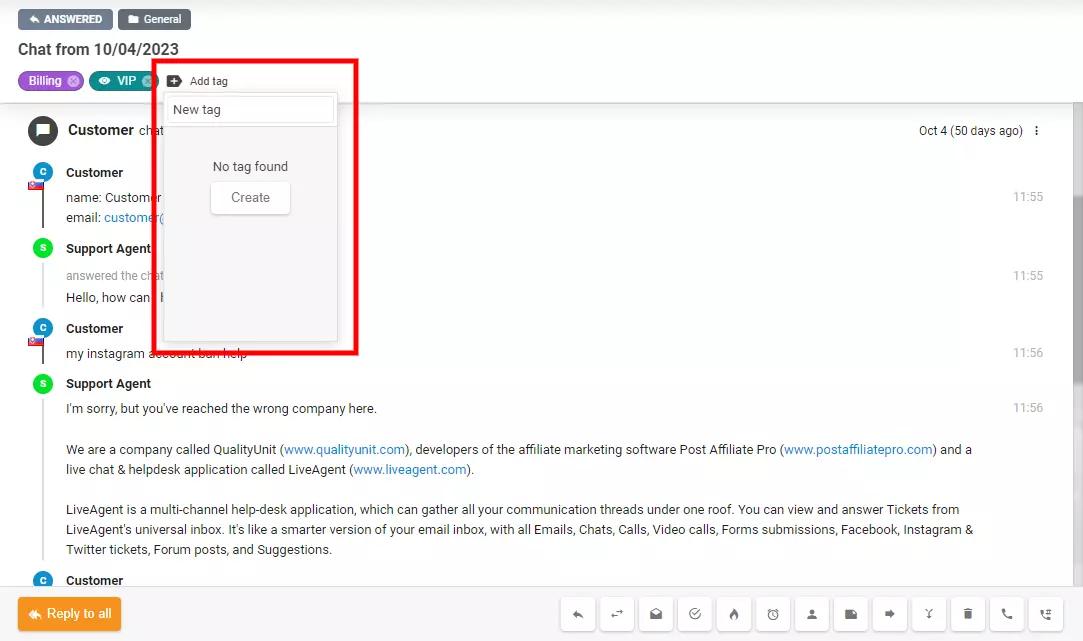 Vaizdas rodo, kaip sukurti naują žymą tiesiogiai bilieto viduje