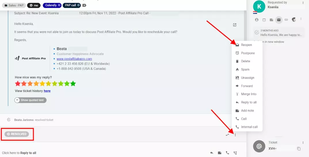 LiveAgent bilieto atidarymas iš naujo