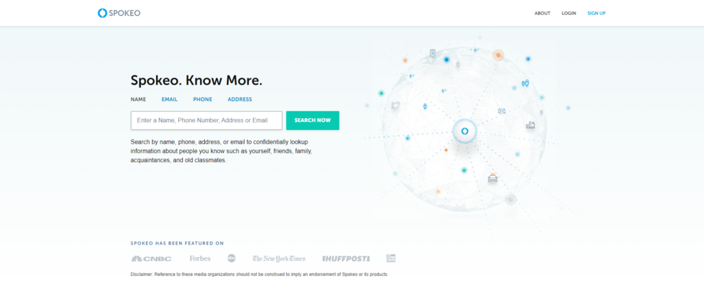 Spokeo pagrindinis puslapis