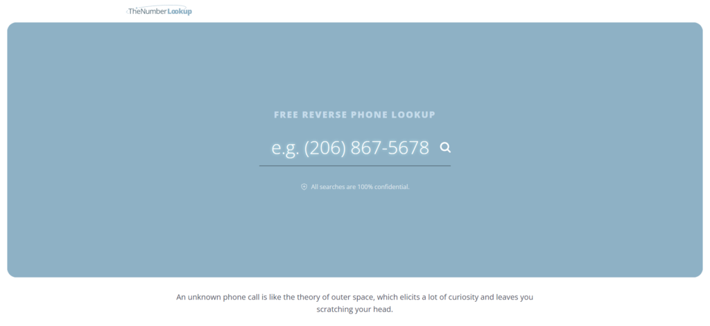 TheNumberLookup pagrindinis puslapis