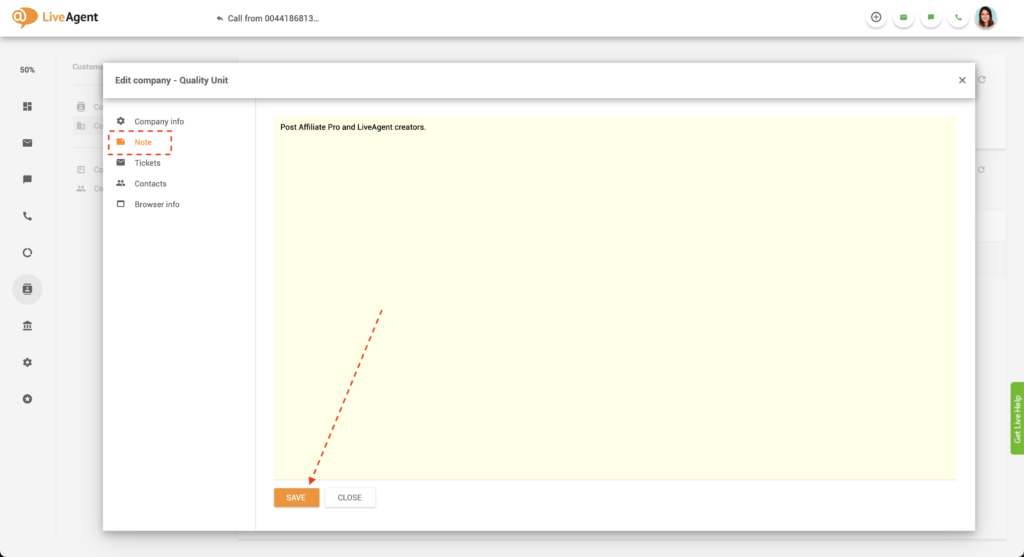 Įmonės pastaba LiveAgent
