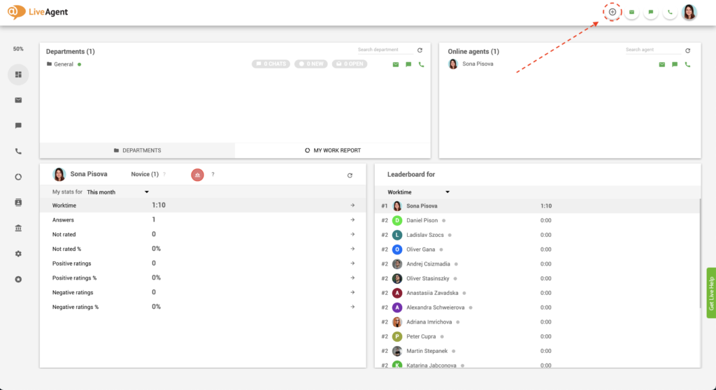 Spustelėkite pliuso mygtuką LiveAgent