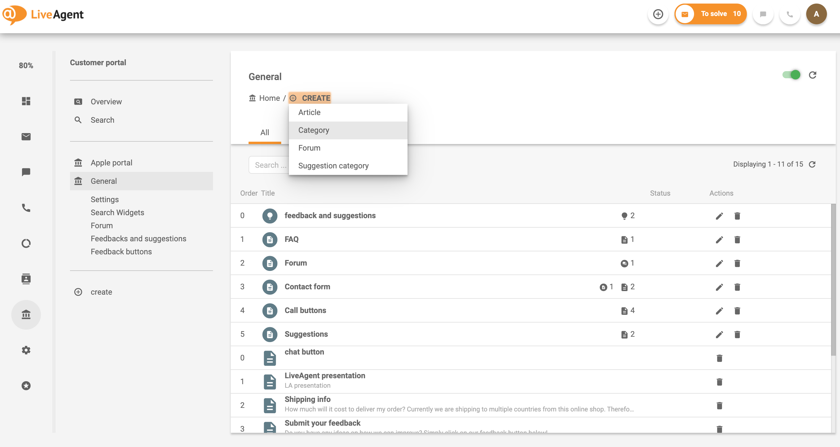 Sukurkite kategoriją vidinei žinių bazei