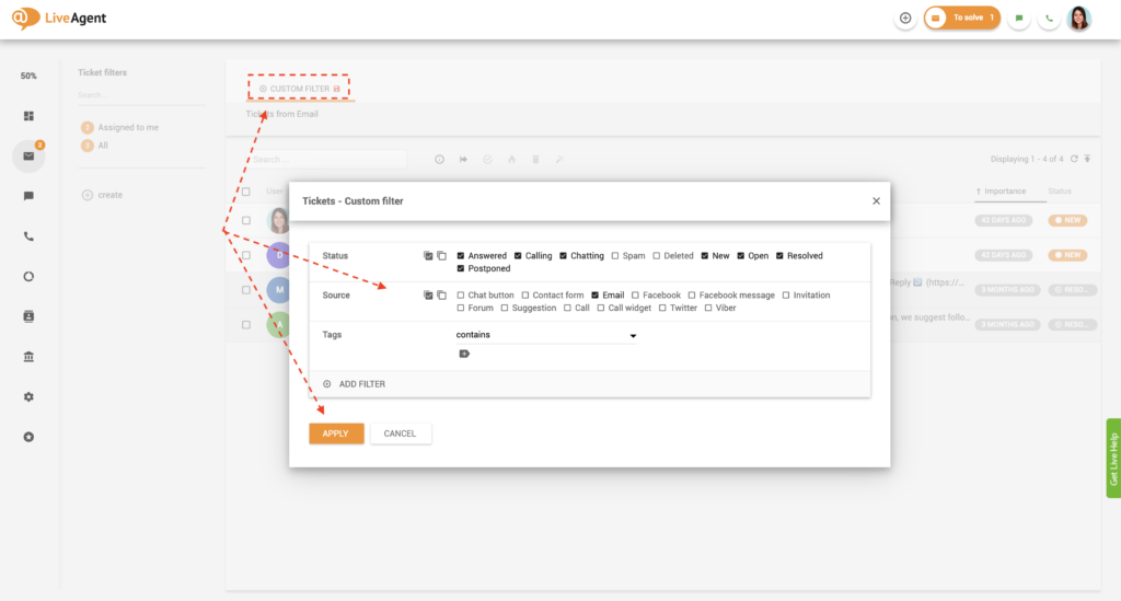 Pasirinktinio filtro parinktys