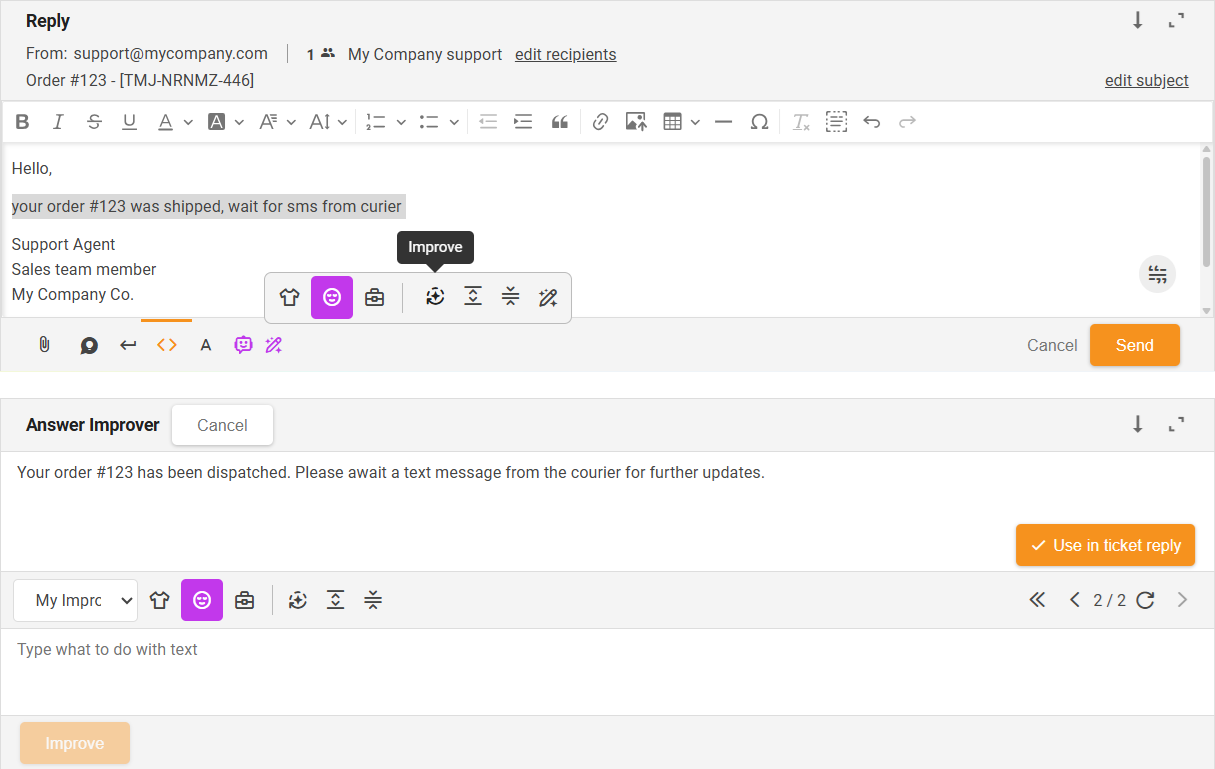 Pagerinti funkciją AI atsakymų tobulintuvas - sąsajos apžvalga