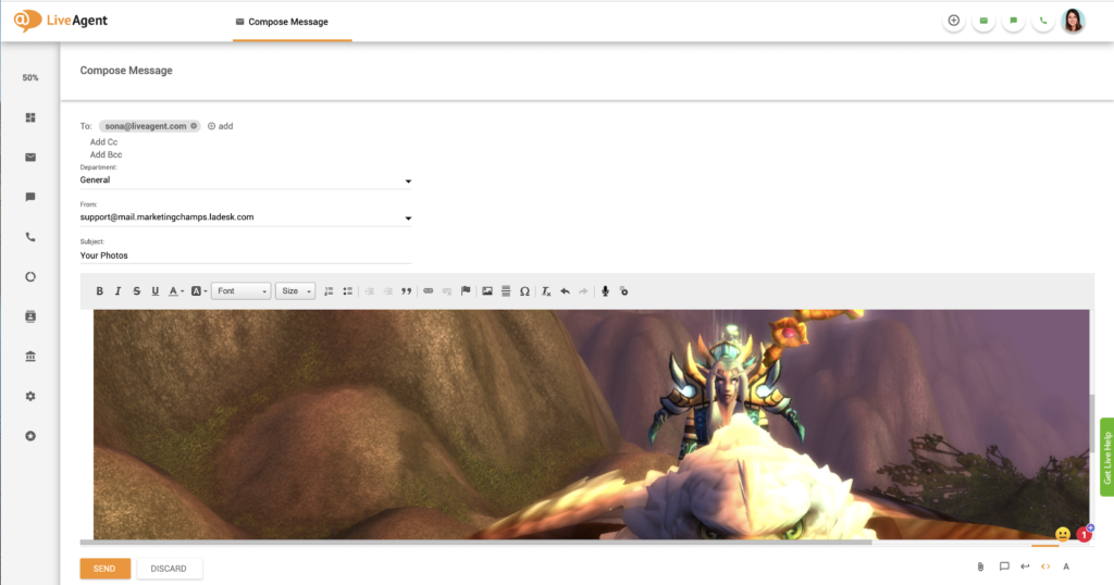 Įterpto vaizdo įklijavimas LiveAgent