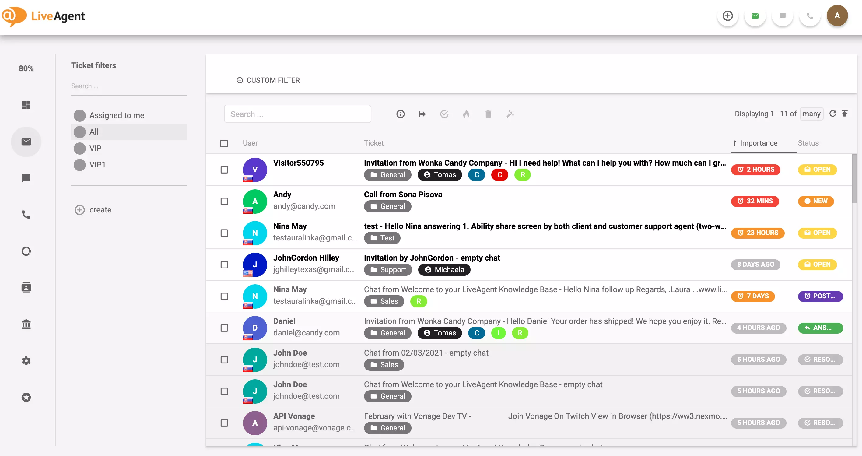 LiveAgent bilietų pavyzdys