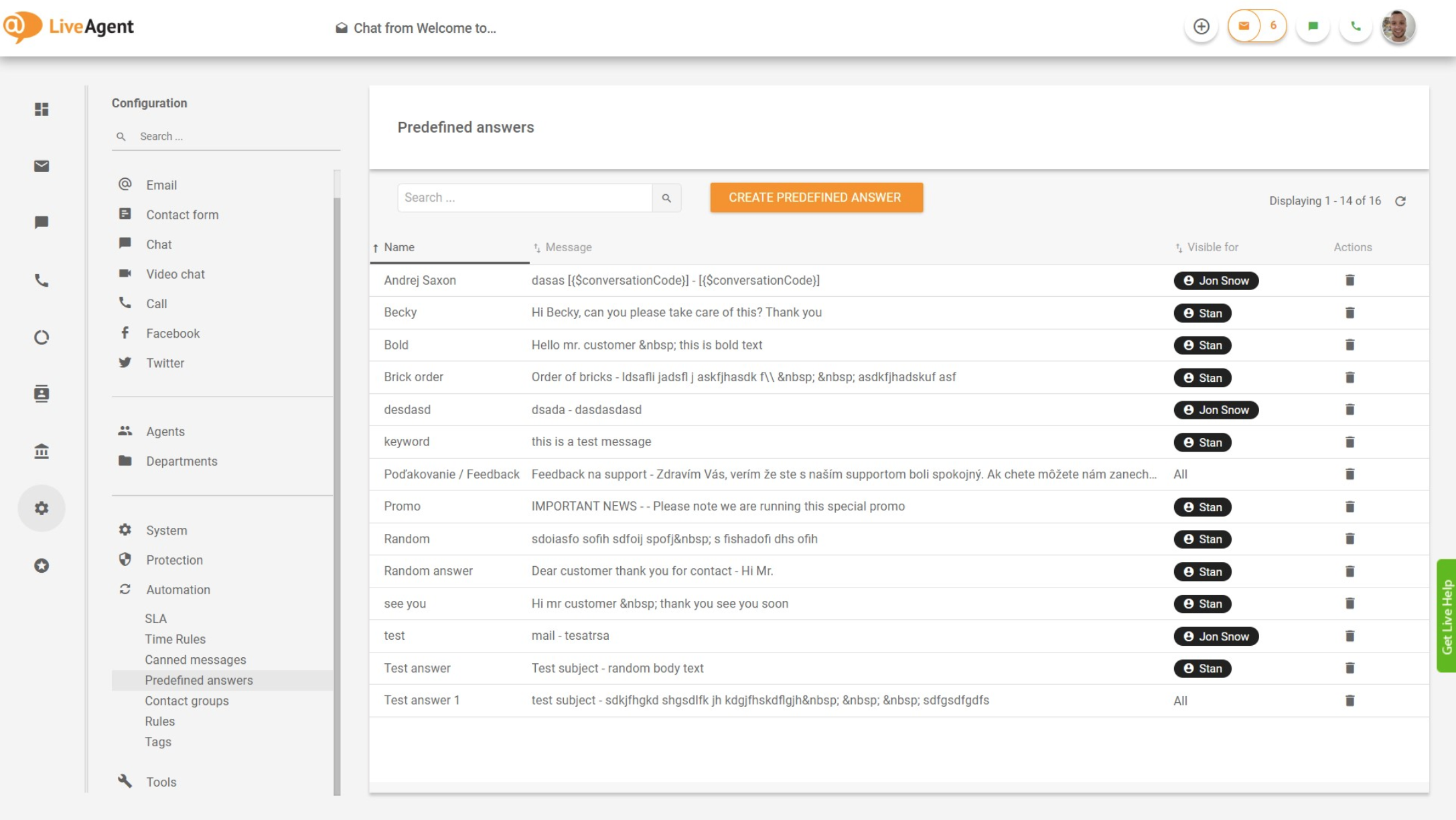 LiveAgent – Iš anksto nustatytų atsakymų apžvalga