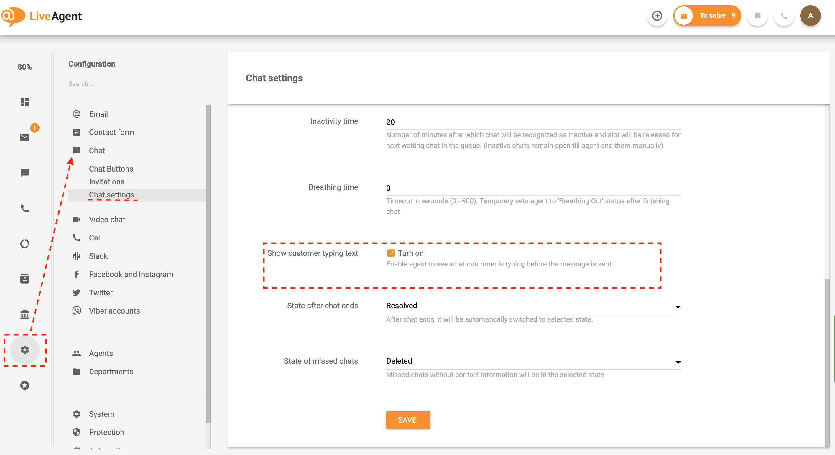 Realaus laiko rašymo peržiūros nustatymai LiveAgent